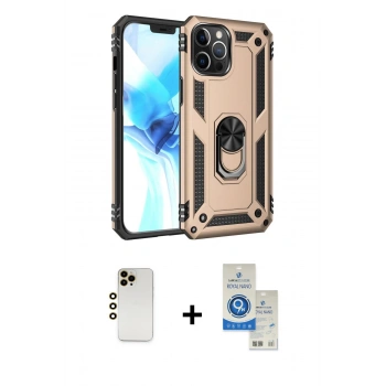 MARSİLYAN™- iPhone 12 Pro Max Kılıf Ahenk Klasik Koleksiyonu - Şeffaf Royal Nano Ekran Koruyucu + Shine Kamera Lens - GD