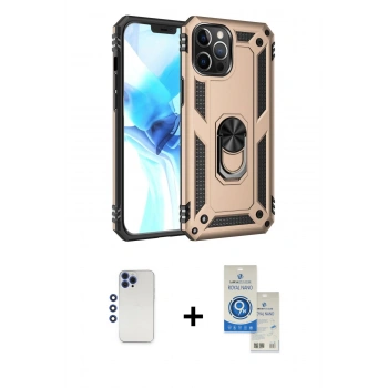 MARSİLYAN™- iPhone 12 Pro Max Kılıf Ahenk Klasik Koleksiyonu - Şeffaf Royal Nano Ekran Koruyucu + Shine Kamera Lens - LT