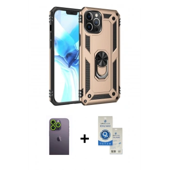 MARSİLYAN™- iPhone 12 Pro Max Kılıf Ahenk Klasik Koleksiyonu - Şeffaf Royal Nano Ekran Koruyucu + Neon Fosforlu Kamera Lens - YL