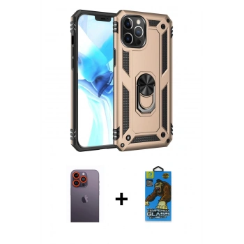 MARSİLYAN™- iPhone 12 Pro Max Kılıf Ahenk Klasik Koleksiyonu - Siyah 18D Cam Ekran Koruyucu + Neon Fosforlu Kamera Lens - TU