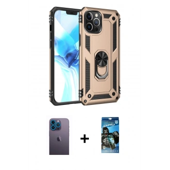 MARSİLYAN™- iPhone 12 Pro Max Kılıf Ahenk Klasik Koleksiyonu - Siyah 34D Izgaralı Cam + Neon Fosforlu Kamera Lens - MI