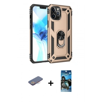 MARSİLYAN™- iPhone 12 Pro Max Kılıf Ahenk Klasik Koleksiyonu - Siyah 34D Izgaralı Cam + Renkli Kamera Lens Koruma Cam - PE