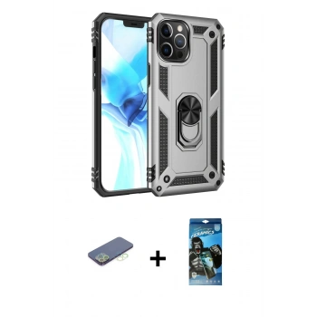 MARSİLYAN™- iPhone 12 Pro Max Kılıf Ahenk Klasik Koleksiyonu - Siyah 34D Izgaralı Cam + Renkli Kamera Lens Koruma Cam - YL