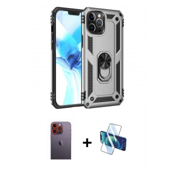 MARSİLYAN™- iPhone 12 Pro Max Kılıf Ahenk Klasik Koleksiyonu - Siyah 3D Antistatik Cam Ekran Koruyucu + Neon Fosforlu Kamera Lens - TU