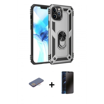 MARSİLYAN™- iPhone 12 Pro Max Kılıf Ahenk Klasik Koleksiyonu - Siyah 3D Antistatik Hayalet Cam Ekran Koruyucu + Renkli Kamera Lens Koruma Cam - PE