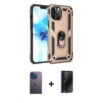 MARSİLYAN™- iPhone 12 Pro Max Kılıf Ahenk Klasik Koleksiyonu - Siyah 3D Antistatik Hayalet Cam Ekran Koruyucu + Neon Fosforlu Kamera Lens - MI