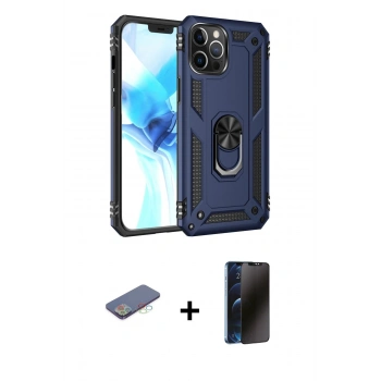 MARSİLYAN™- iPhone 12 Pro Max Kılıf Ahenk Klasik Koleksiyonu - Siyah 3D Antistatik Hayalet Cam Ekran Koruyucu + Renkli Kamera Lens Koruma Cam - MI
