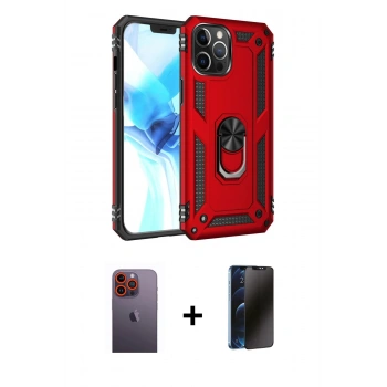 MARSİLYAN™- iPhone 12 Pro Max Kılıf Ahenk Klasik Koleksiyonu - Siyah 3D Antistatik Hayalet Cam Ekran Koruyucu + Neon Fosforlu Kamera Lens - TU