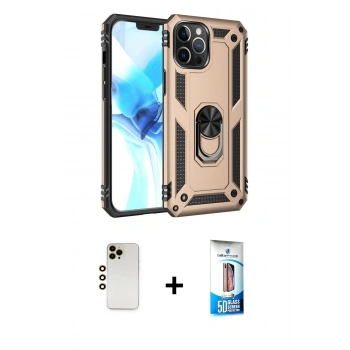 MARSİLYAN™- iPhone 12 Pro Max Kılıf Ahenk Klasik Koleksiyonu - Siyah 5D Eko Cam Ekran Koruyucu + Shine Kamera Lens - GD