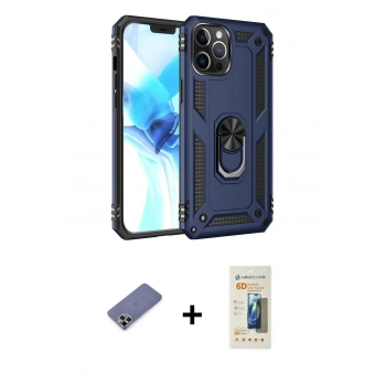 MARSİLYAN™- iPhone 12 Pro Max Kılıf Ahenk Klasik Koleksiyonu - Siyah 6D Mat Seramik Hayalet Nano Ekran Koruyucu + Metal Kamera Lens Koruma Cam - GD