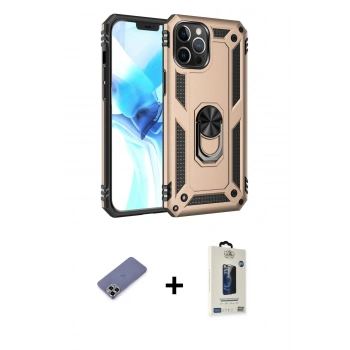 MARSİLYAN™- iPhone 12 Pro Max Kılıf Ahenk Klasik Koleksiyonu - Siyah Bilvis Hayalet Cam Ekran Koruyucu + Metal Kamera Lens Koruma Cam - GD