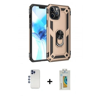 MARSİLYAN™- iPhone 12 Pro Max Kılıf Ahenk Klasik Koleksiyonu - Siyah Polymer Nano Ekran Koruyucu + Shine Kamera Lens - LT