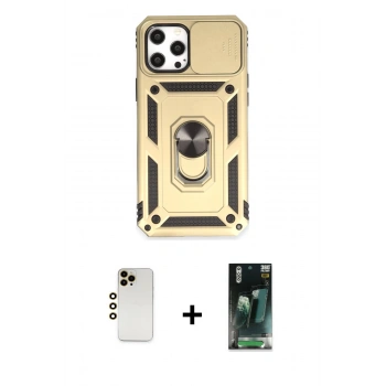 MARSİLYAN™- iPhone 12 Pro Max Kılıf Ahenk Klasik - Şeffaf 360 Full Body Arka Koruyucu + Shine Kamera Lens - GD