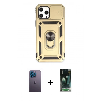 MARSİLYAN™- iPhone 12 Pro Max Kılıf Ahenk Klasik - Şeffaf 360 Full Body Arka Koruyucu + Neon Fosforlu Kamera Lens - MI