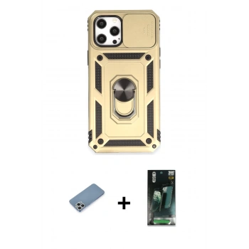 MARSİLYAN™- iPhone 12 Pro Max Kılıf Ahenk Klasik - Şeffaf 360 Full Body Arka Koruyucu + Shine Kamera Lens Koruma Cam - GS