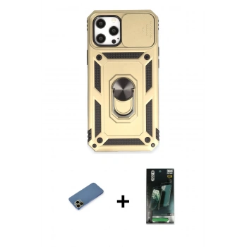 MARSİLYAN™- iPhone 12 Pro Max Kılıf Ahenk Klasik - Şeffaf 360 Full Body Arka Koruyucu + Shine Kamera Lens Koruma Cam - GD