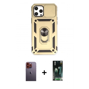 MARSİLYAN™- iPhone 12 Pro Max Kılıf Ahenk Klasik - Şeffaf 360 Full Body Arka Koruyucu + Neon Fosforlu Kamera Lens - TU