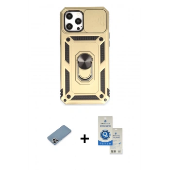 MARSİLYAN™- iPhone 12 Pro Max Kılıf Ahenk Klasik - Şeffaf Royal Nano Ekran Koruyucu + Shine Kamera Lens Koruma Cam - GI