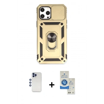 MARSİLYAN™- iPhone 12 Pro Max Kılıf Ahenk Klasik - Şeffaf Royal Nano Ekran Koruyucu + Shine Kamera Lens - LT