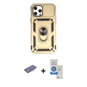 MARSİLYAN™- iPhone 12 Pro Max Kılıf Ahenk Klasik - Şeffaf Royal Nano Ekran Koruyucu + Renkli Kamera Lens Koruma Cam - MI
