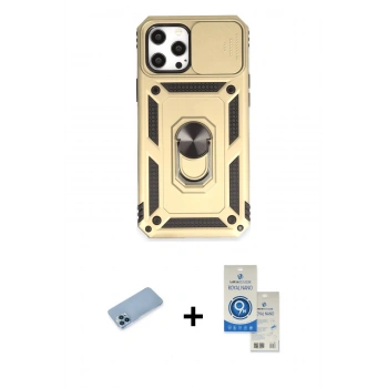MARSİLYAN™- iPhone 12 Pro Max Kılıf Ahenk Klasik - Şeffaf Royal Nano Ekran Koruyucu + Shine Kamera Lens Koruma Cam - MI