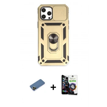 MARSİLYAN™- iPhone 12 Pro Max Kılıf Ahenk Klasik - Şeffaf Temperli Cam Ekran Koruyucu + Shine Kamera Lens Koruma Cam - GD
