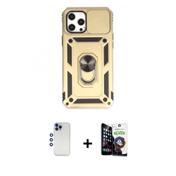 MARSİLYAN™- iPhone 12 Pro Max Kılıf Ahenk Klasik - Şeffaf Temperli Cam Ekran Koruyucu + Shine Kamera Lens - LT