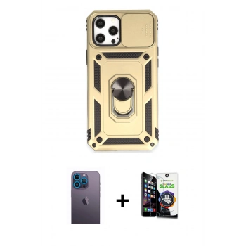 MARSİLYAN™- iPhone 12 Pro Max Kılıf Ahenk Klasik - Şeffaf Temperli Cam Ekran Koruyucu + Neon Fosforlu Kamera Lens - MI