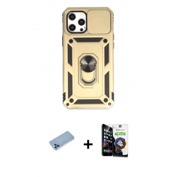 MARSİLYAN™- iPhone 12 Pro Max Kılıf Ahenk Klasik - Şeffaf Temperli Cam Ekran Koruyucu + Shine Kamera Lens Koruma Cam - MI