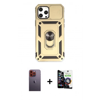 MARSİLYAN™- iPhone 12 Pro Max Kılıf Ahenk Klasik - Şeffaf Temperli Cam Ekran Koruyucu + Neon Fosforlu Kamera Lens - TU