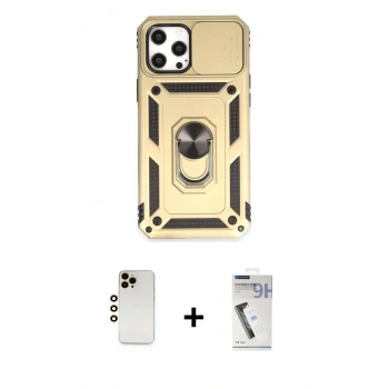 MARSİLYAN™- iPhone 12 Pro Max Kılıf Ahenk Klasik - Şeffaf Uv Polymer Nano Ekran Koruyucu + Shine Kamera Lens - GD