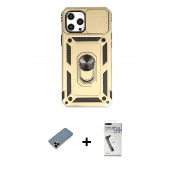 MARSİLYAN™- iPhone 12 Pro Max Kılıf Ahenk Klasik - Şeffaf Uv Polymer Nano Ekran Koruyucu + Metal Kamera Lens Koruma Cam - KI