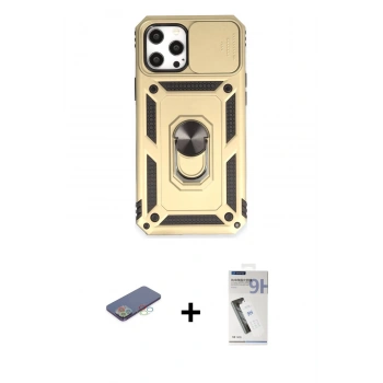 MARSİLYAN™- iPhone 12 Pro Max Kılıf Ahenk Klasik - Şeffaf Uv Polymer Nano Ekran Koruyucu + Renkli Kamera Lens Koruma Cam - MI