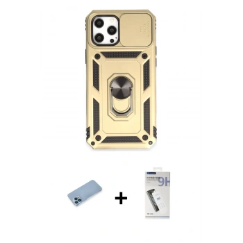 MARSİLYAN™- iPhone 12 Pro Max Kılıf Ahenk Klasik - Şeffaf Uv Polymer Nano Ekran Koruyucu + Shine Kamera Lens Koruma Cam - MI
