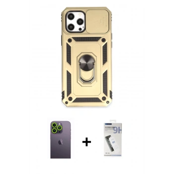 MARSİLYAN™- iPhone 12 Pro Max Kılıf Ahenk Klasik - Şeffaf Uv Polymer Nano Ekran Koruyucu + Neon Fosforlu Kamera Lens - YL