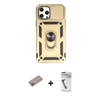 MARSİLYAN™- iPhone 12 Pro Max Kılıf Ahenk Klasik - Şeffaf Uv Polymer Nano Ekran Koruyucu + Shine Kamera Lens Koruma Cam - SABE