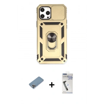 MARSİLYAN™- iPhone 12 Pro Max Kılıf Ahenk Klasik - Şeffaf Uv Polymer Nano Ekran Koruyucu + Shine Kamera Lens Koruma Cam - GI