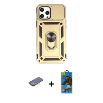 MARSİLYAN™- iPhone 12 Pro Max Kılıf Ahenk Klasik - Siyah 18D Cam Ekran Koruyucu + Renkli Kamera Lens Koruma Cam - SI
