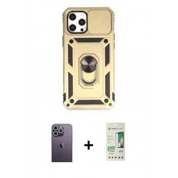 MARSİLYAN™- iPhone 12 Pro Max Kılıf Ahenk Klasik - Siyah 20D Premium Cam Ekran Koruyucu + Neon Fosforlu Kamera Lens - BZ
