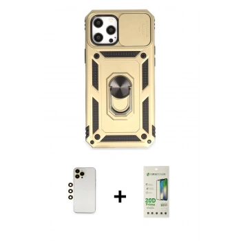 MARSİLYAN™- iPhone 12 Pro Max Kılıf Ahenk Klasik - Siyah 20D Premium Cam Ekran Koruyucu + Shine Kamera Lens - GD