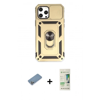 MARSİLYAN™- iPhone 12 Pro Max Kılıf Ahenk Klasik - Siyah 20D Premium Cam Ekran Koruyucu + Shine Kamera Lens Koruma Cam - GS