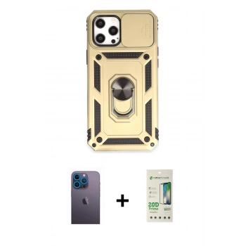 MARSİLYAN™- iPhone 12 Pro Max Kılıf Ahenk Klasik - Siyah 20D Premium Cam Ekran Koruyucu + Neon Fosforlu Kamera Lens - MI