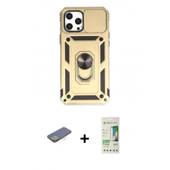 MARSİLYAN™- iPhone 12 Pro Max Kılıf Ahenk Klasik - Siyah 20D Premium Cam Ekran Koruyucu + Renkli Kamera Lens Koruma Cam - SI