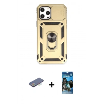 MARSİLYAN™- iPhone 12 Pro Max Kılıf Ahenk Klasik - Siyah 34D Izgaralı Cam + Renkli Kamera Lens Koruma Cam - MI