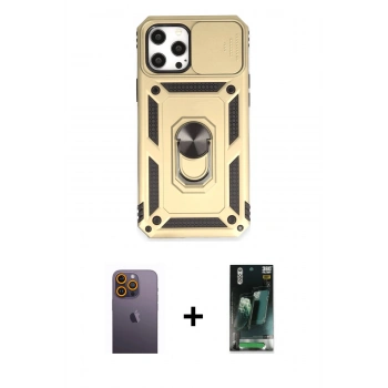 MARSİLYAN™- iPhone 12 Pro Max Kılıf Ahenk Klasik - Siyah 360 Mat Full Body Arka Koruyucu + Neon Fosforlu Kamera Lens - SI