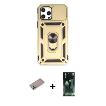 MARSİLYAN™- iPhone 12 Pro Max Kılıf Ahenk Klasik - Siyah 360 Mat Full Body Arka Koruyucu + Shine Kamera Lens Koruma Cam - SABE