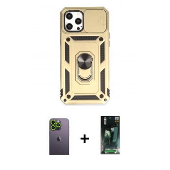 MARSİLYAN™- iPhone 12 Pro Max Kılıf Ahenk Klasik - Siyah 360 Mat Full Body Arka Koruyucu + Neon Fosforlu Kamera Lens - YL