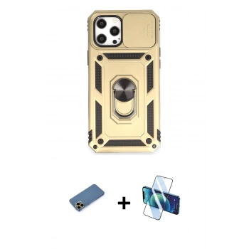 MARSİLYAN™- iPhone 12 Pro Max Kılıf Ahenk Klasik - Siyah 3D Antistatik Cam Ekran Koruyucu + Shine Kamera Lens Koruma Cam - GD