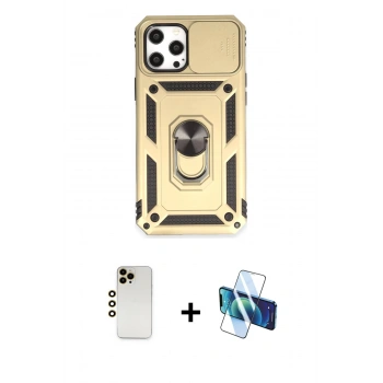 MARSİLYAN™- iPhone 12 Pro Max Kılıf Ahenk Klasik - Siyah 3D Antistatik Cam Ekran Koruyucu + Shine Kamera Lens - GD