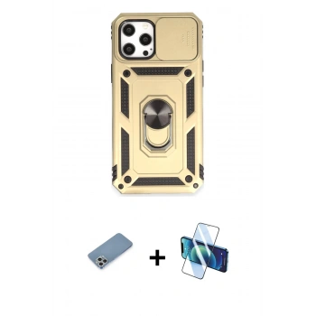 MARSİLYAN™- iPhone 12 Pro Max Kılıf Ahenk Klasik - Siyah 3D Antistatik Cam Ekran Koruyucu + Shine Kamera Lens Koruma Cam - GS